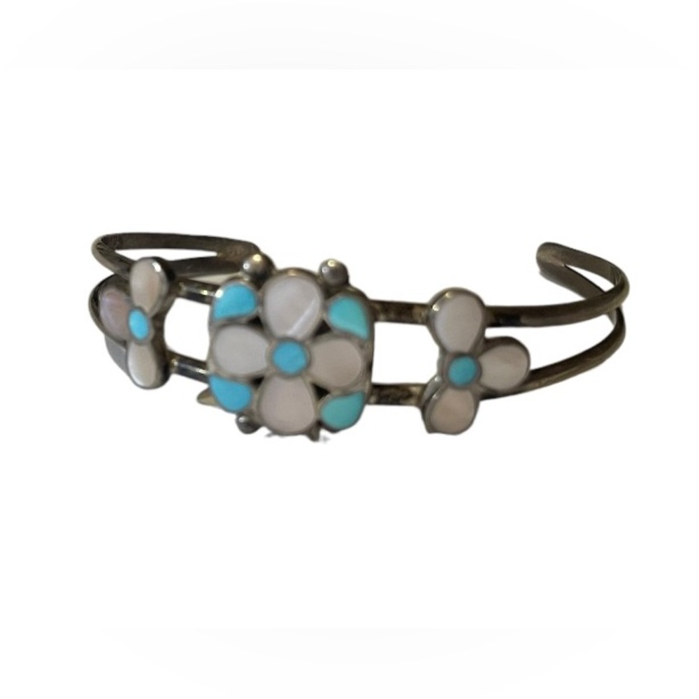 Native American Zuni turquoise & mother & pearl cuff bracelet